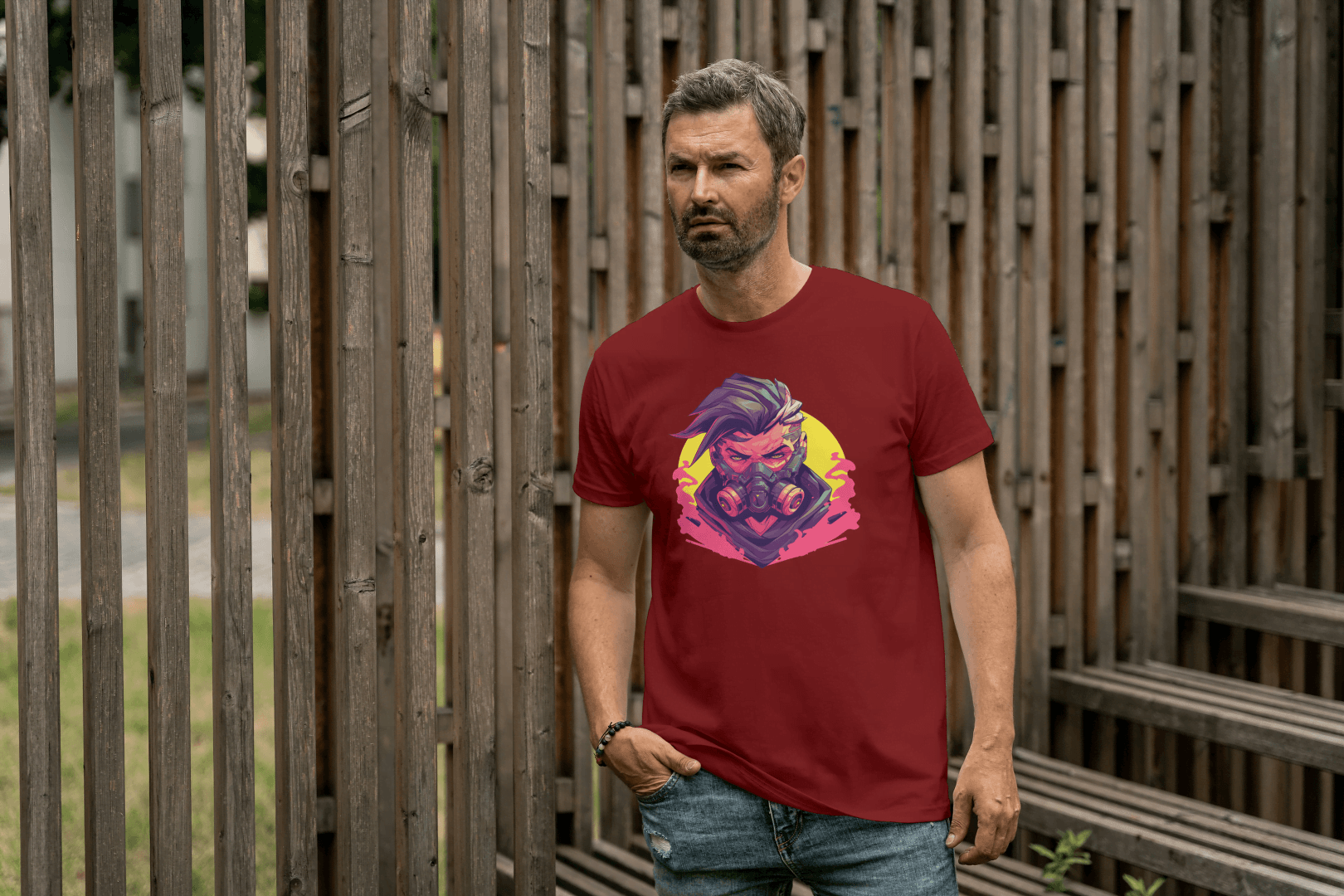 Cyberpunk Gas Mask: Futuristic Urban Graphic Tee - Essentia Attire