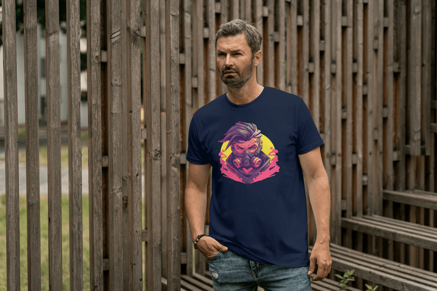 Cyberpunk Gas Mask: Futuristic Urban Graphic Tee - Essentia Attire