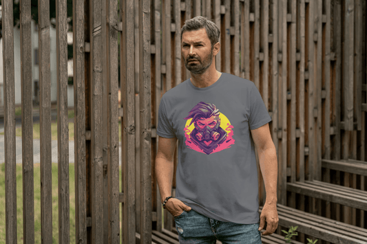 Cyberpunk Gas Mask: Futuristic Urban Graphic Tee - Essentia Attire