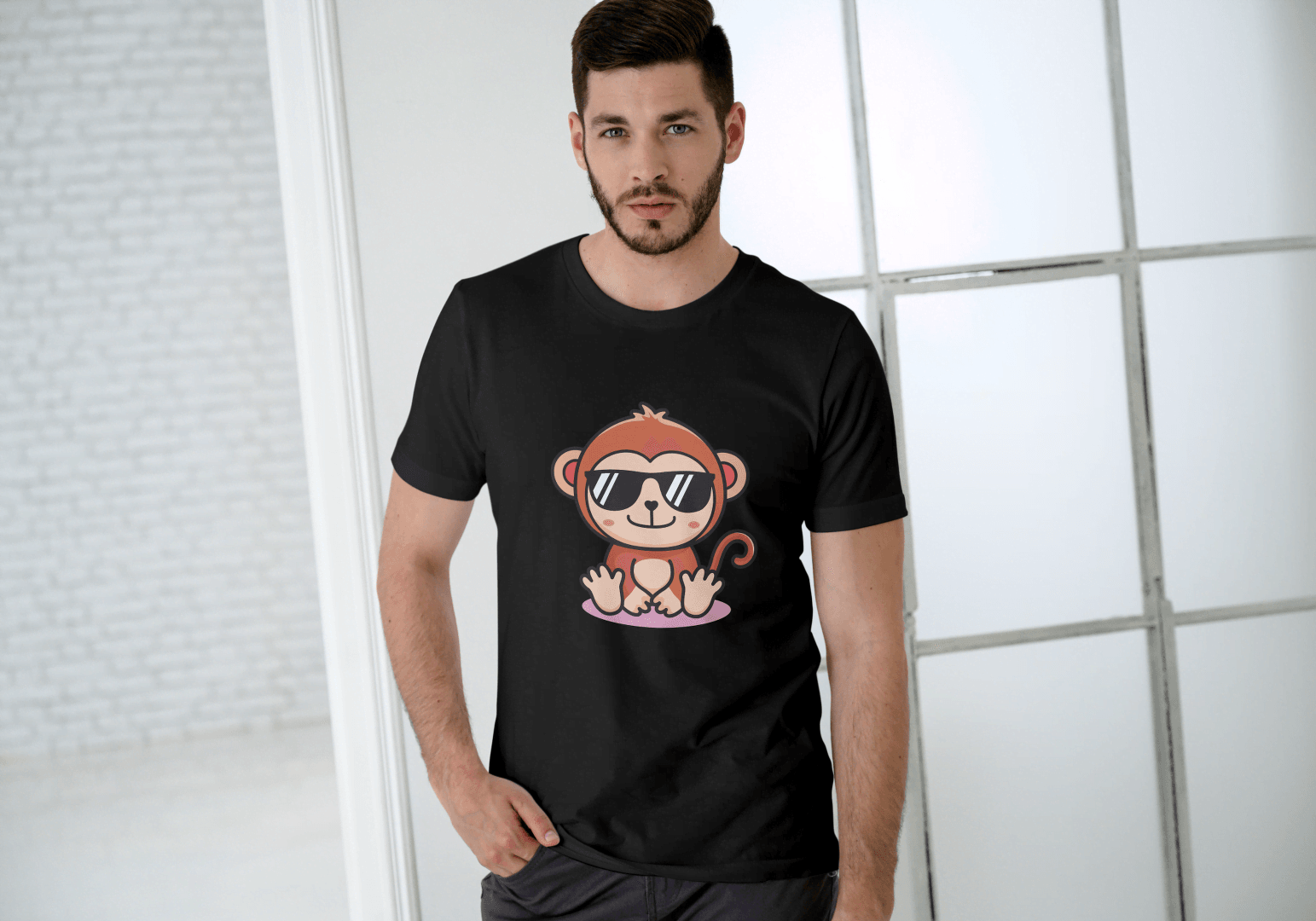 Cute Monkey Chilling: Cool Animal Graphic Tee - Essentia Attire