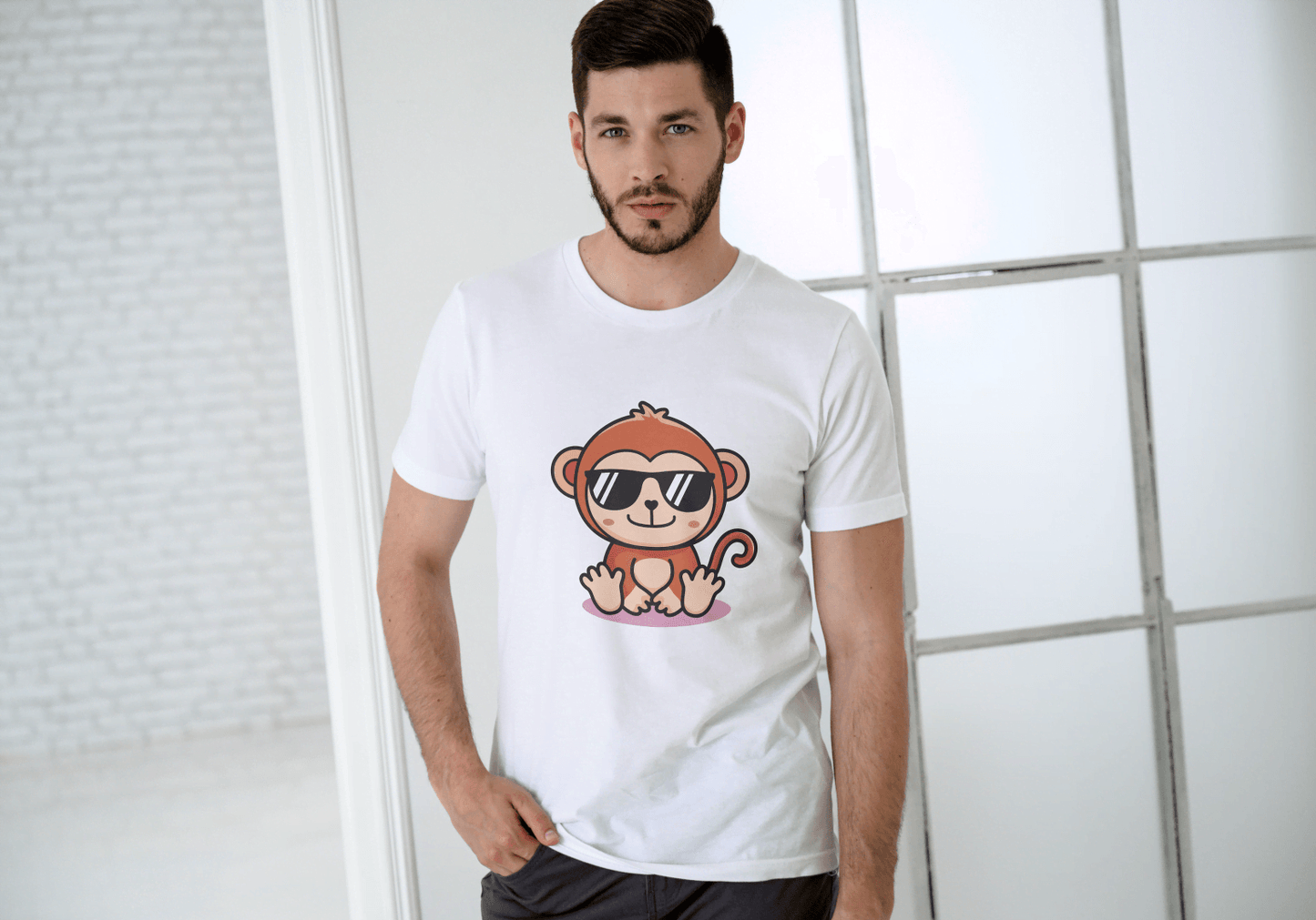 Cute Monkey Chilling: Cool Animal Graphic Tee - Essentia Attire