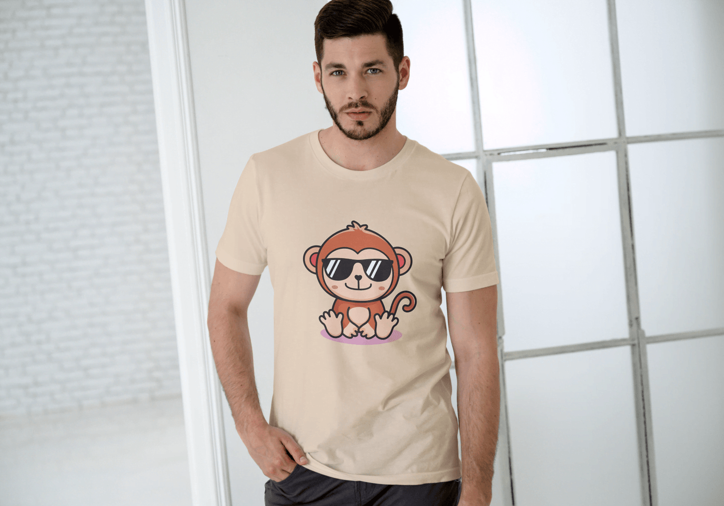 Cute Monkey Chilling: Cool Animal Graphic Tee - Essentia Attire