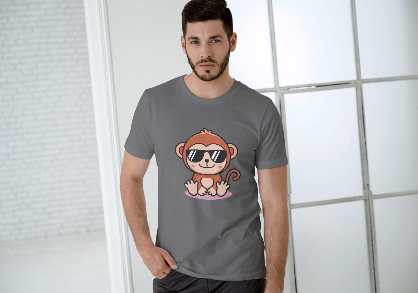 Cute Monkey Chilling: Cool Animal Graphic Tee - Essentia Attire