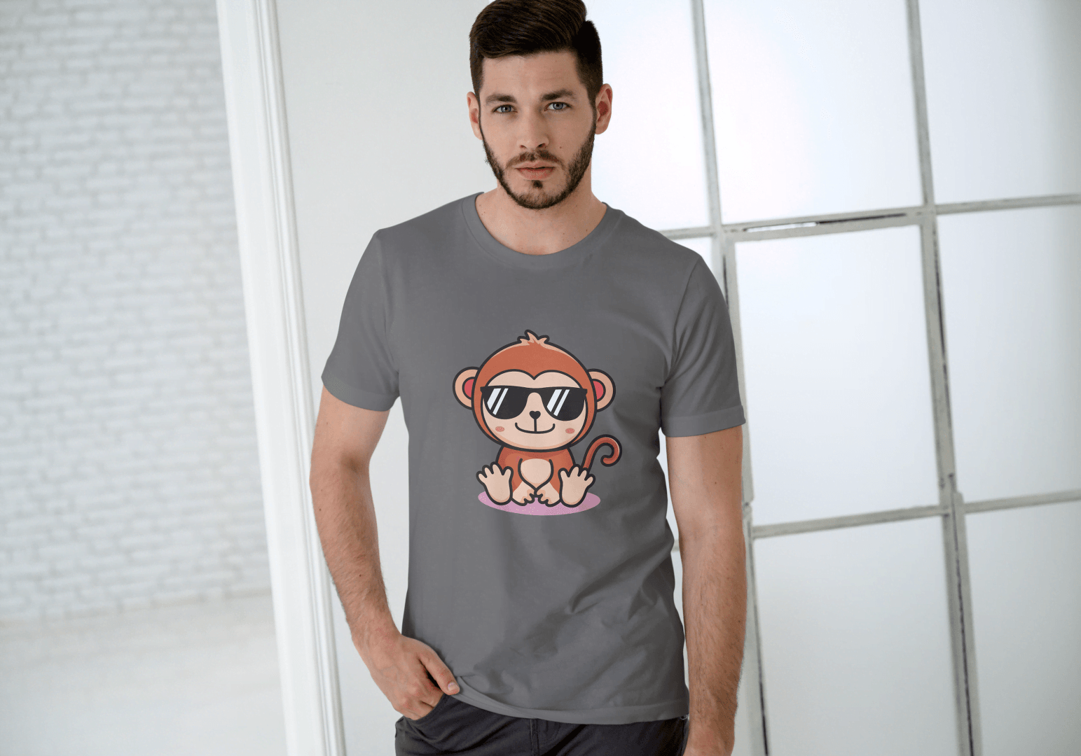 Cute Monkey Chilling: Cool Animal Graphic Tee - Essentia Attire