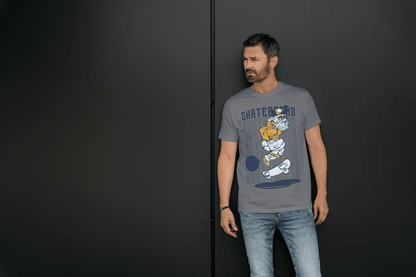 Men's Bearded Skateboarder Tee: Quirky Street Art Top - Essentia Attire