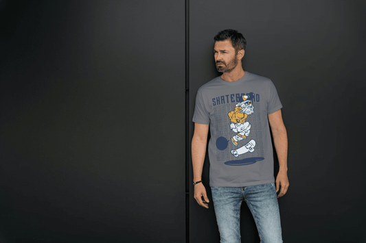 Men's Bearded Skateboarder Tee: Quirky Street Art Top - Essentia Attire