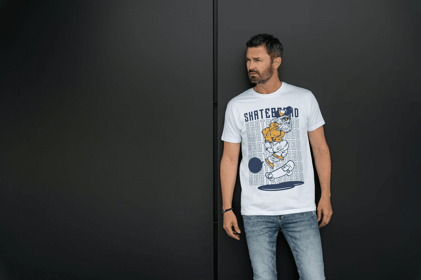 Men's Bearded Skateboarder Tee: Quirky Street Art Top - Essentia Attire