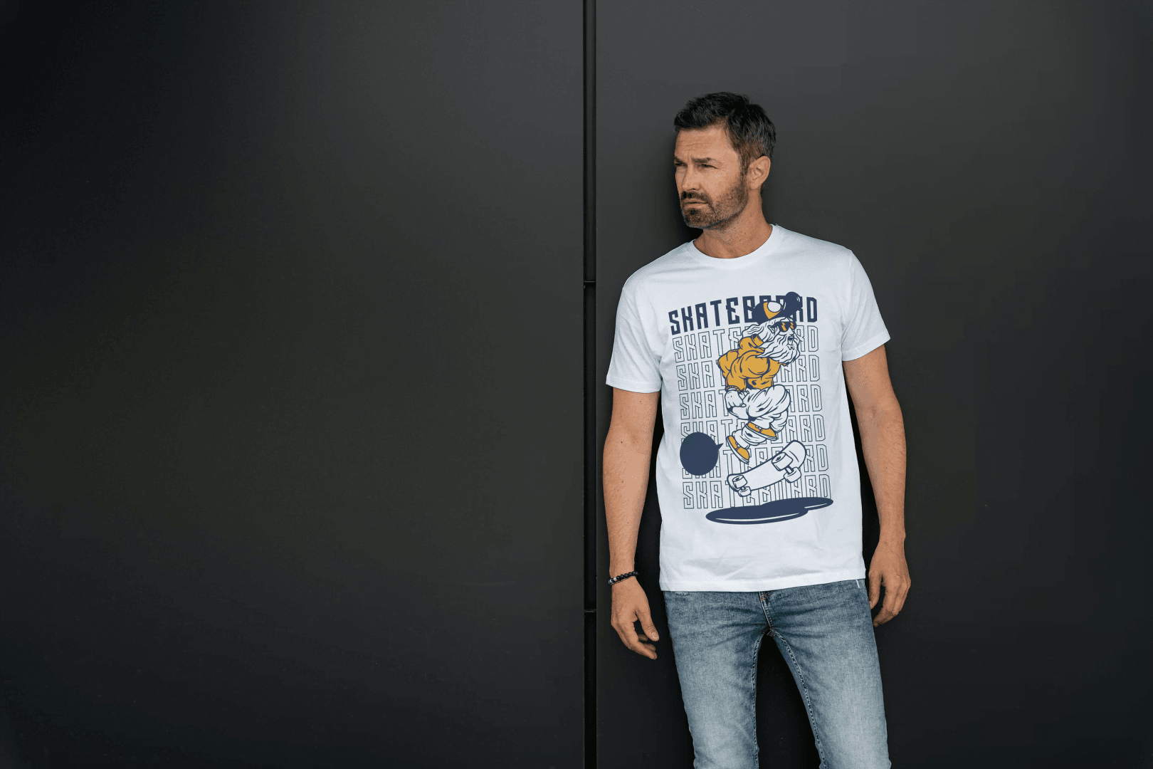 Men's Bearded Skateboarder Tee: Quirky Street Art Top - Essentia Attire
