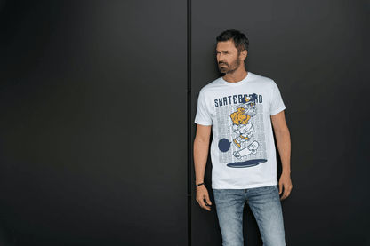 Men's Bearded Skateboarder Tee: Quirky Street Art Top - Essentia Attire