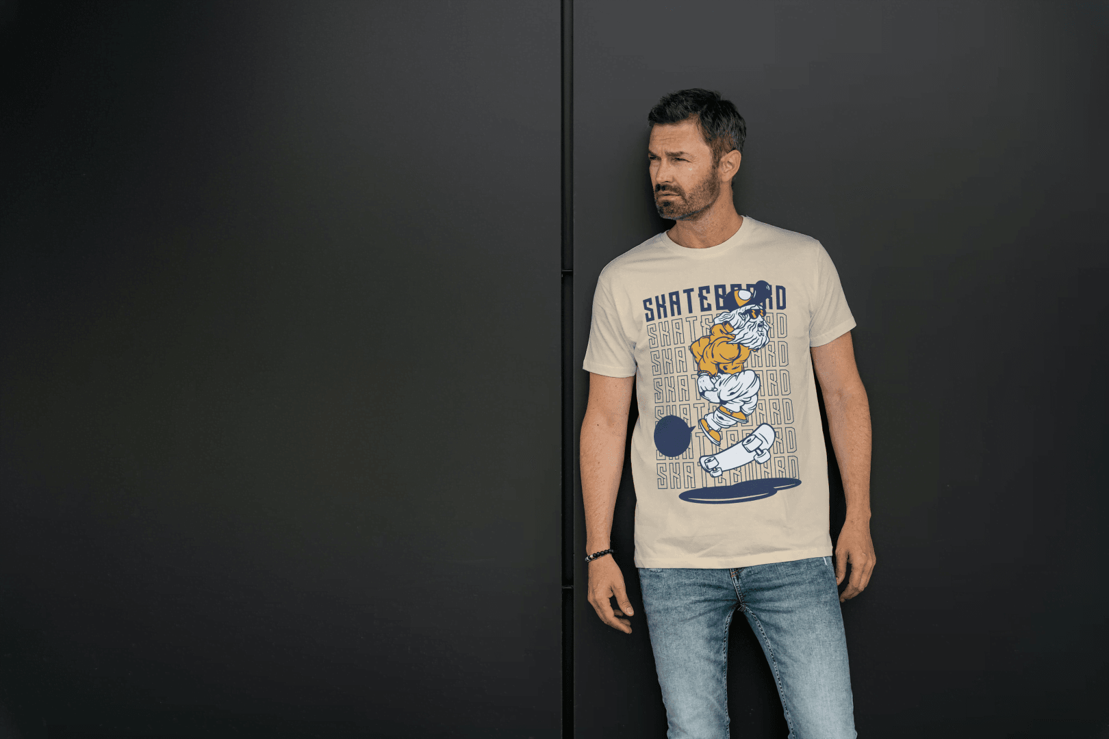 Men's Bearded Skateboarder Tee: Quirky Street Art Top - Essentia Attire