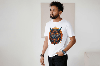 Geometric Owl: Vibrant Wisdom Graphic Tee - Essentia Attire