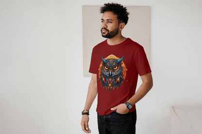 Geometric Owl: Vibrant Wisdom Graphic Tee - Essentia Attire