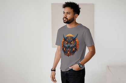 Geometric Owl: Vibrant Wisdom Graphic Tee - Essentia Attire