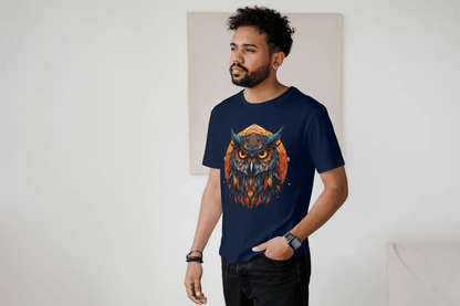 Geometric Owl: Vibrant Wisdom Graphic Tee - Essentia Attire