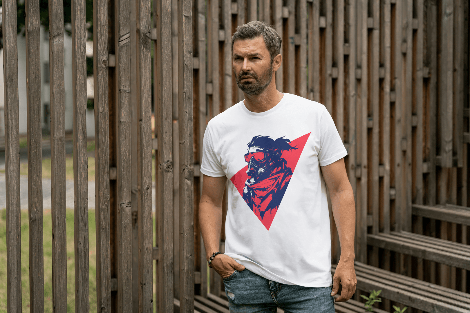 Gas Mask Warrior: Edgy Urban Graphic Tee - Essentia Attire