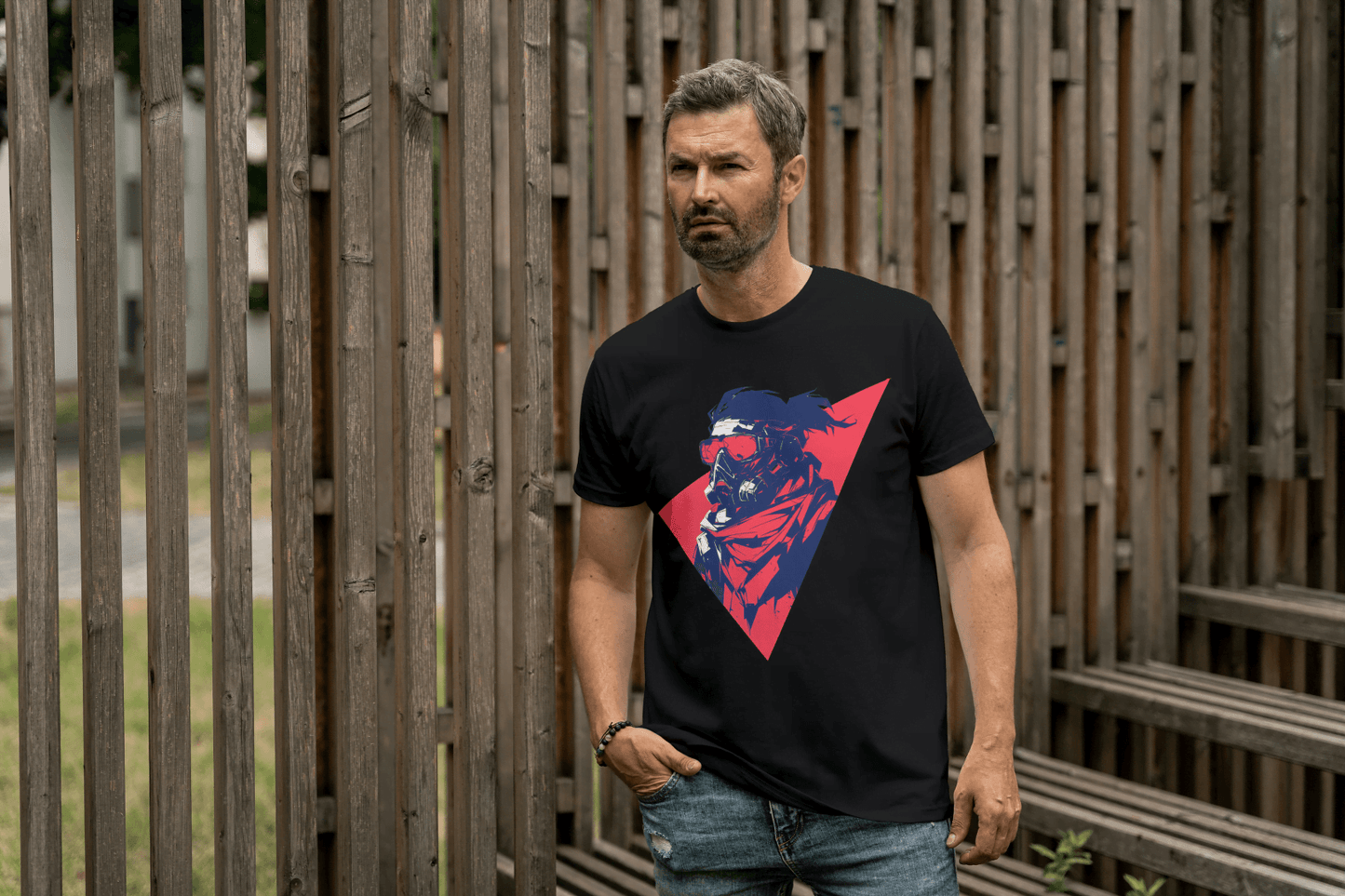 Gas Mask Warrior: Edgy Urban Graphic Tee - Essentia Attire