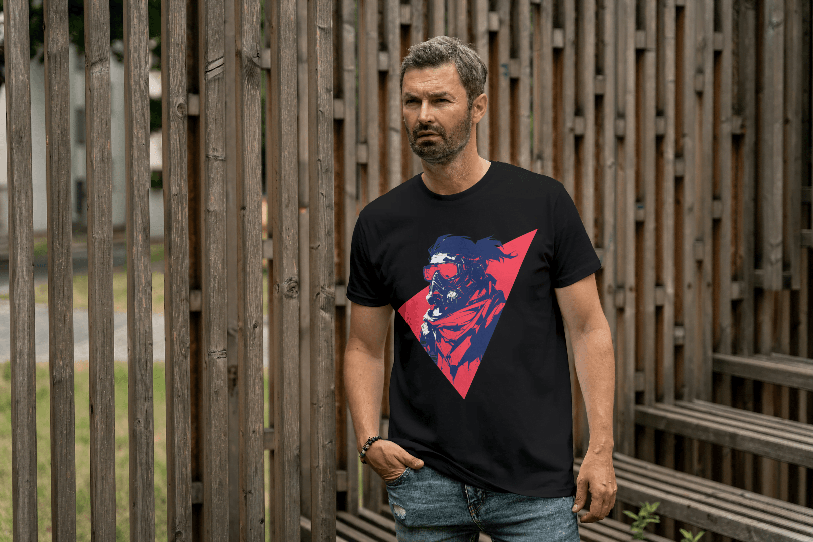 Gas Mask Warrior: Edgy Urban Graphic Tee - Essentia Attire