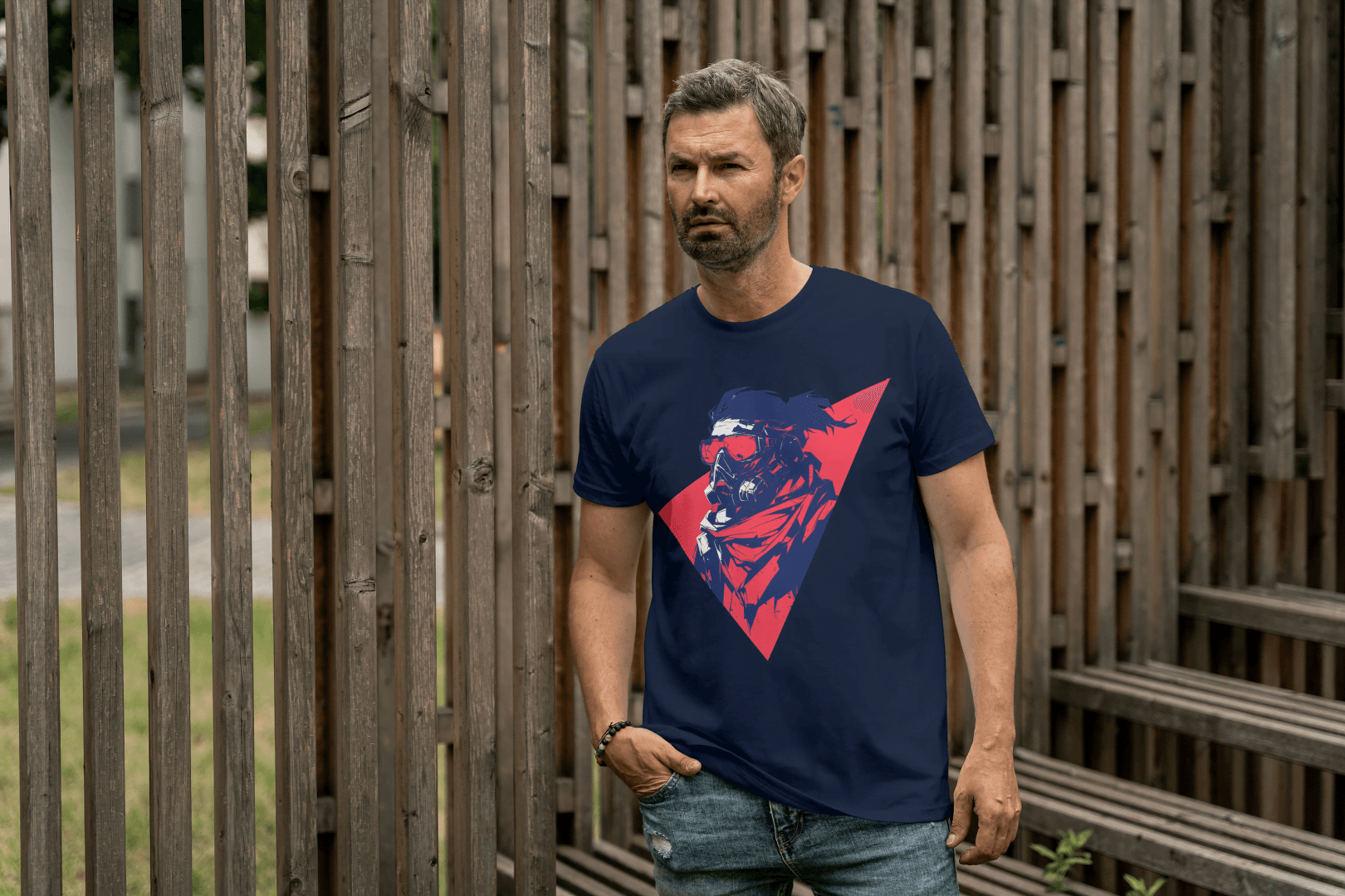 Gas Mask Warrior: Edgy Urban Graphic Tee - Essentia Attire