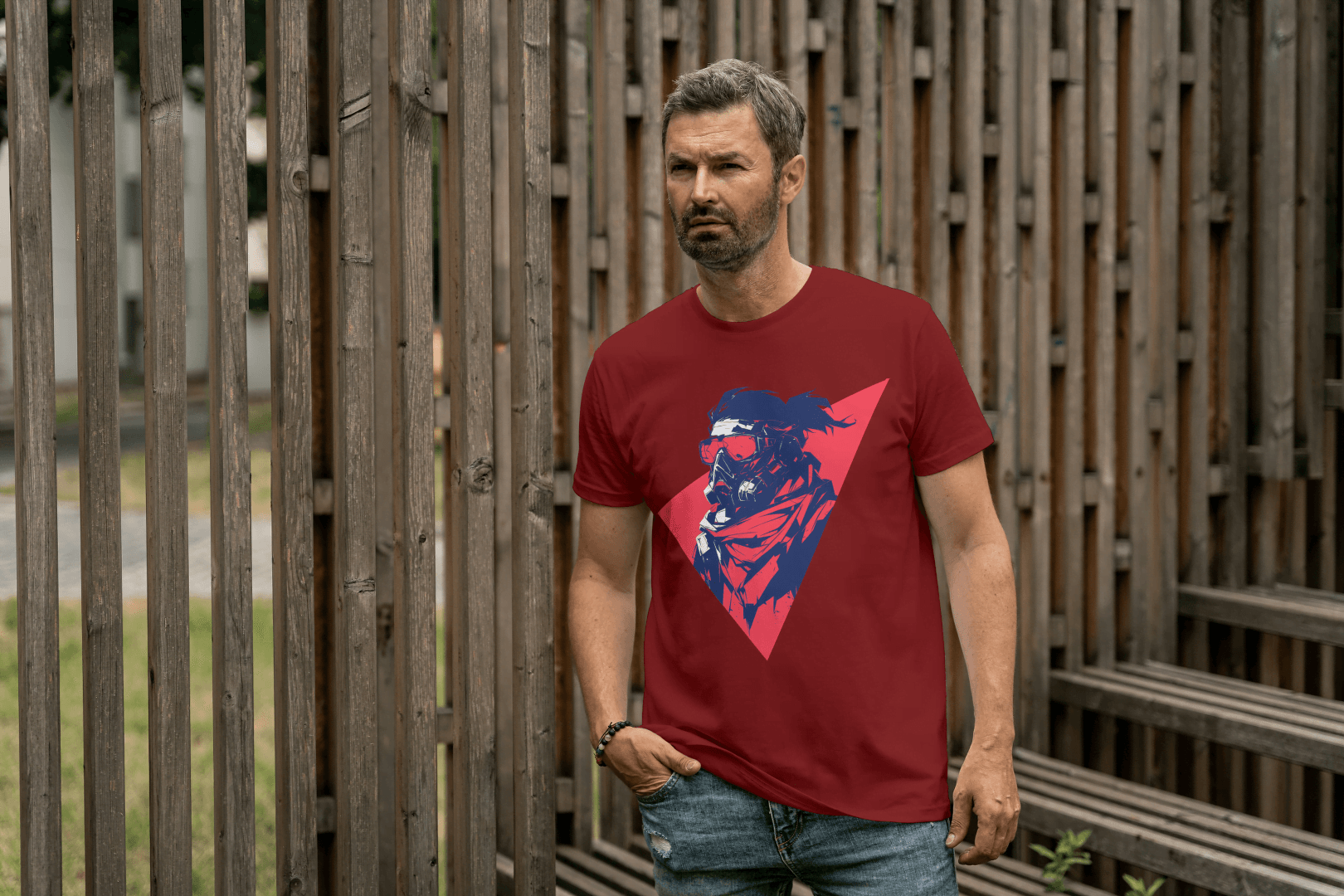 Gas Mask Warrior: Edgy Urban Graphic Tee - Essentia Attire