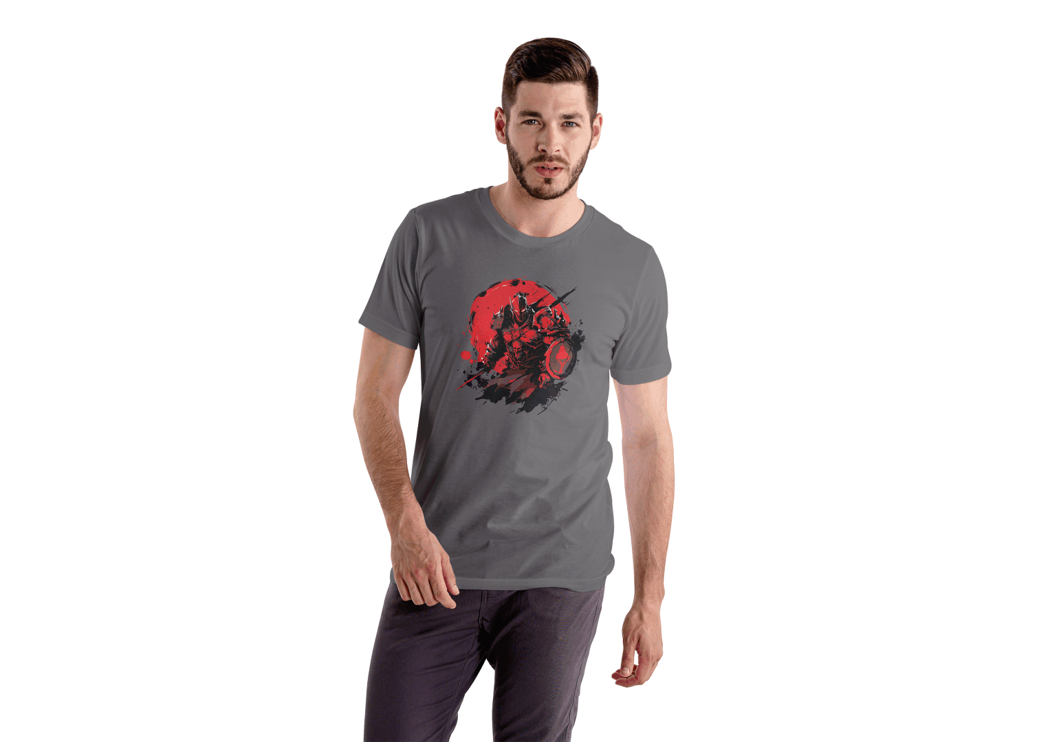 Red Sun Warrior: Samurai Battle Stance Tee - Essentia Attire