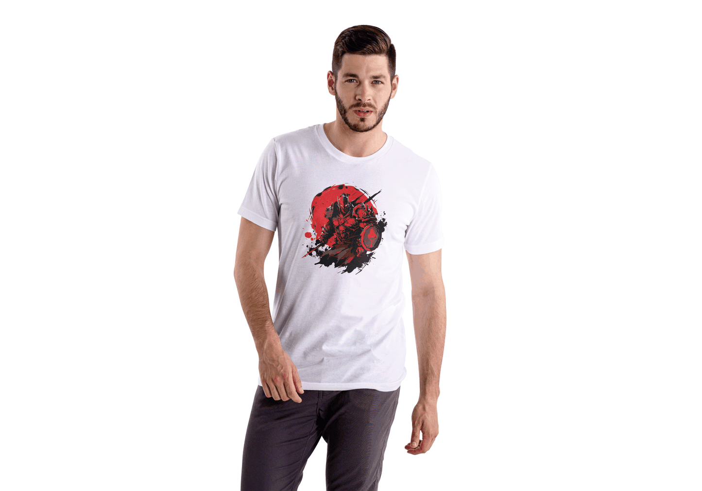 Red Sun Warrior: Samurai Battle Stance Tee - Essentia Attire