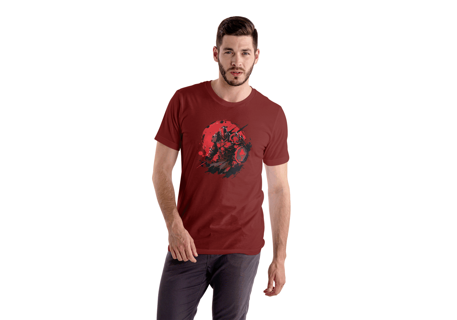 Red Sun Warrior: Samurai Battle Stance Tee - Essentia Attire