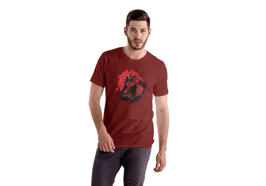 Red Sun Warrior: Samurai Battle Stance Tee - Essentia Attire