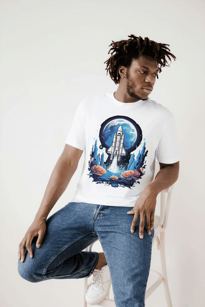 Space Shuttle Launch: Cosmic Nebula Graphic Tee - Essentia Attire