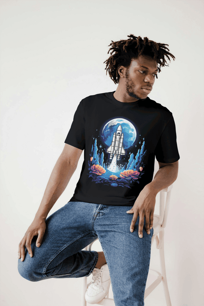 Space Shuttle Launch: Cosmic Nebula Graphic Tee - Essentia Attire