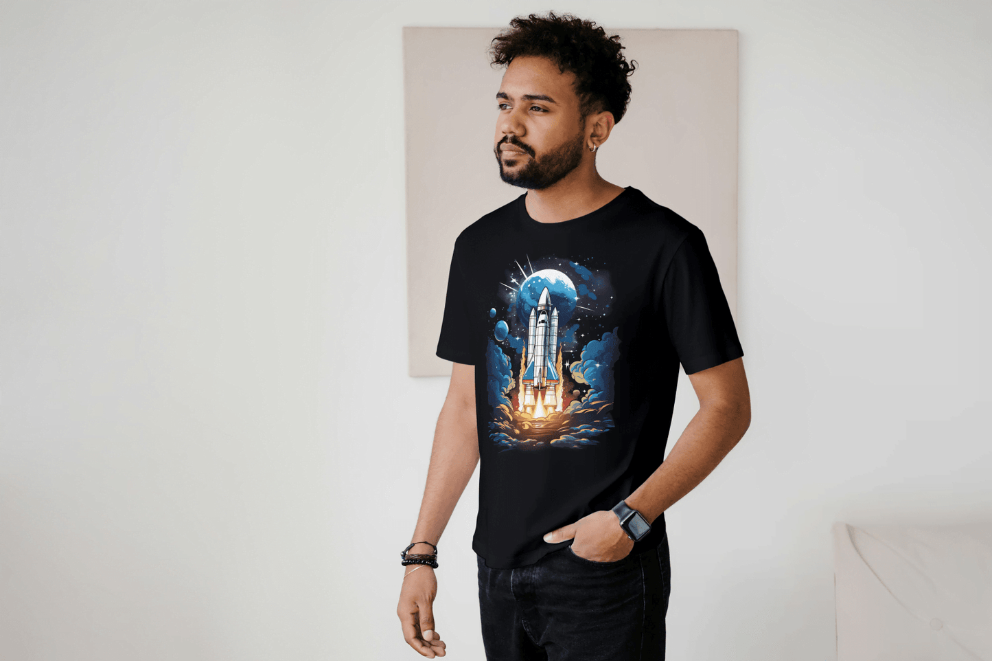 Space Shuttle Launch: Cosmic Nebula Graphic Tee - Essentia Attire