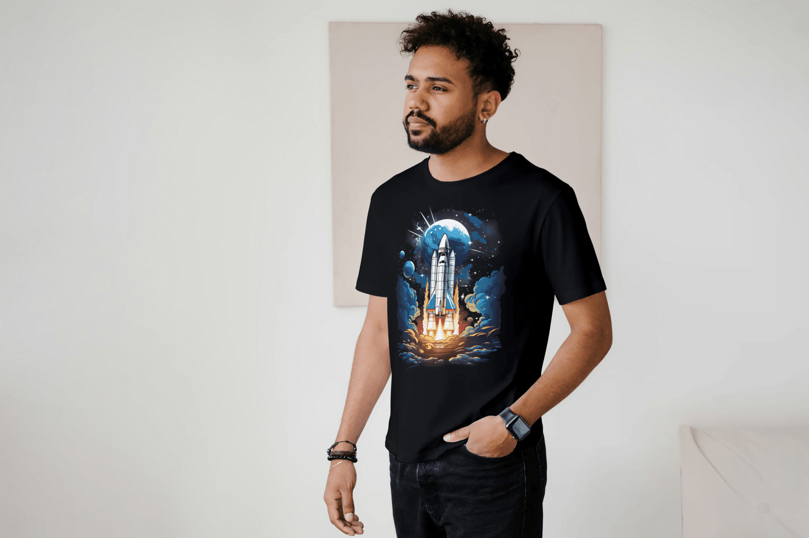 Space Shuttle Launch: Cosmic Nebula Graphic Tee - Essentia Attire