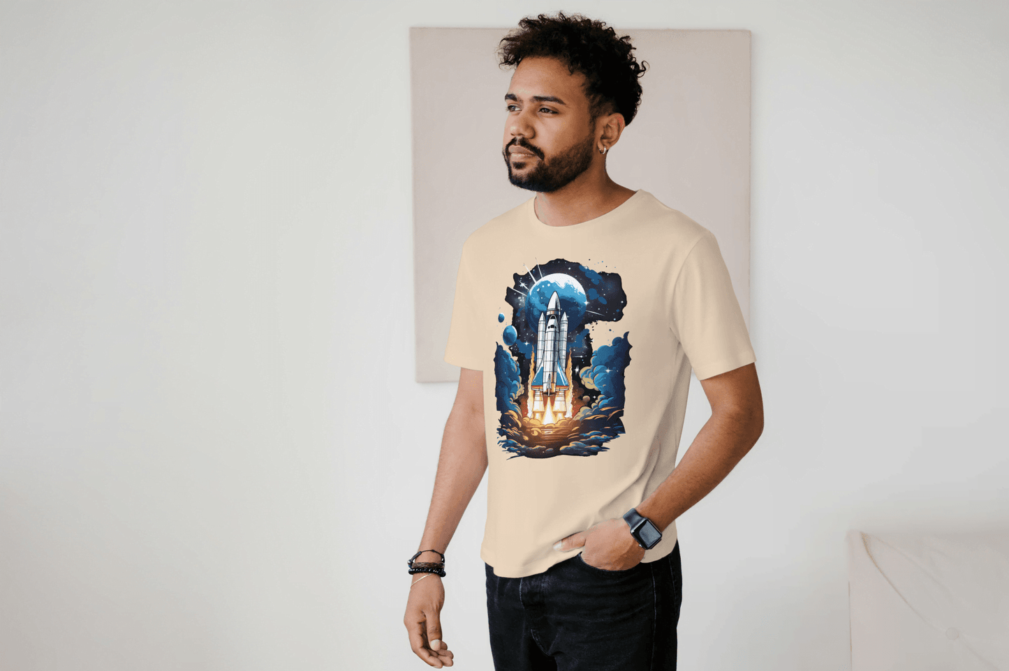 Space Shuttle Launch: Cosmic Nebula Graphic Tee - Essentia Attire