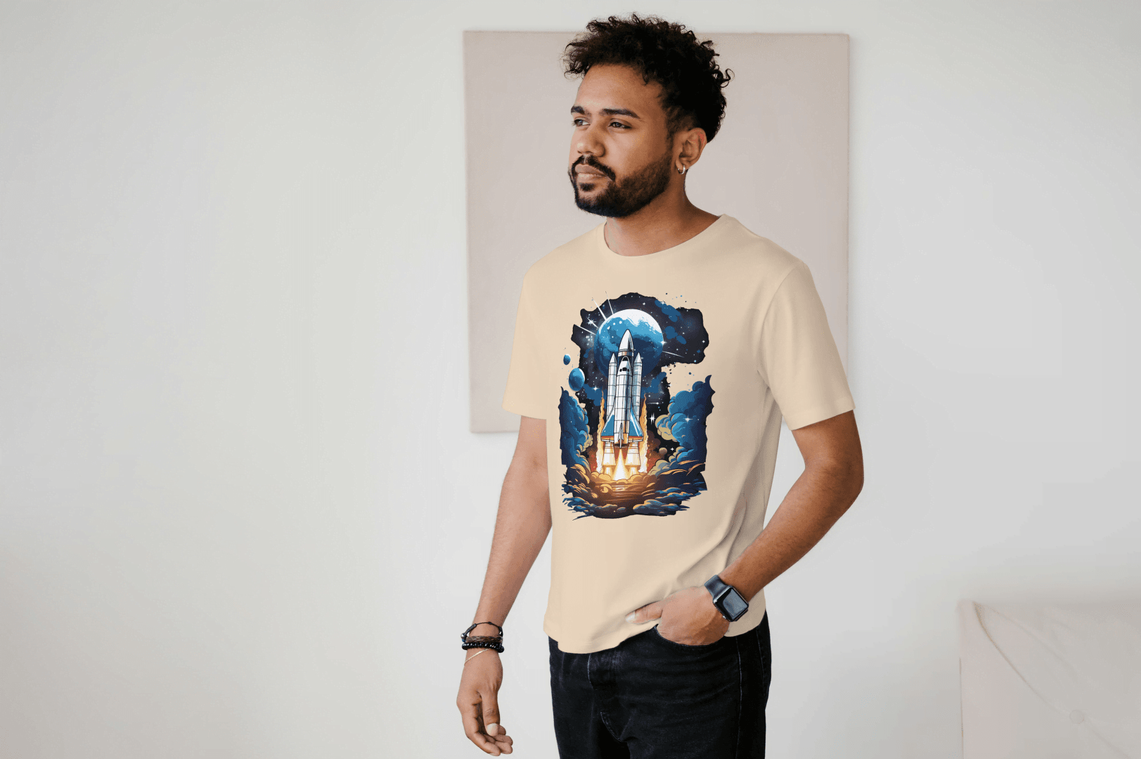 Space Shuttle Launch: Cosmic Nebula Graphic Tee - Essentia Attire