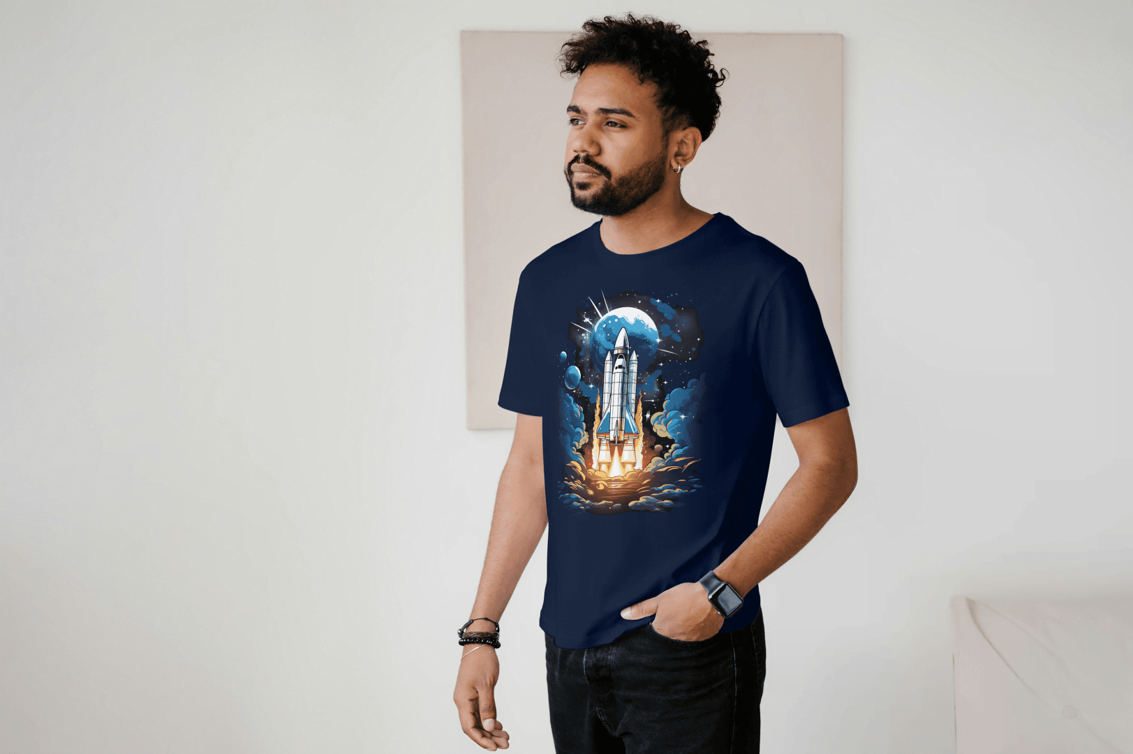 Space Shuttle Launch: Cosmic Nebula Graphic Tee - Essentia Attire