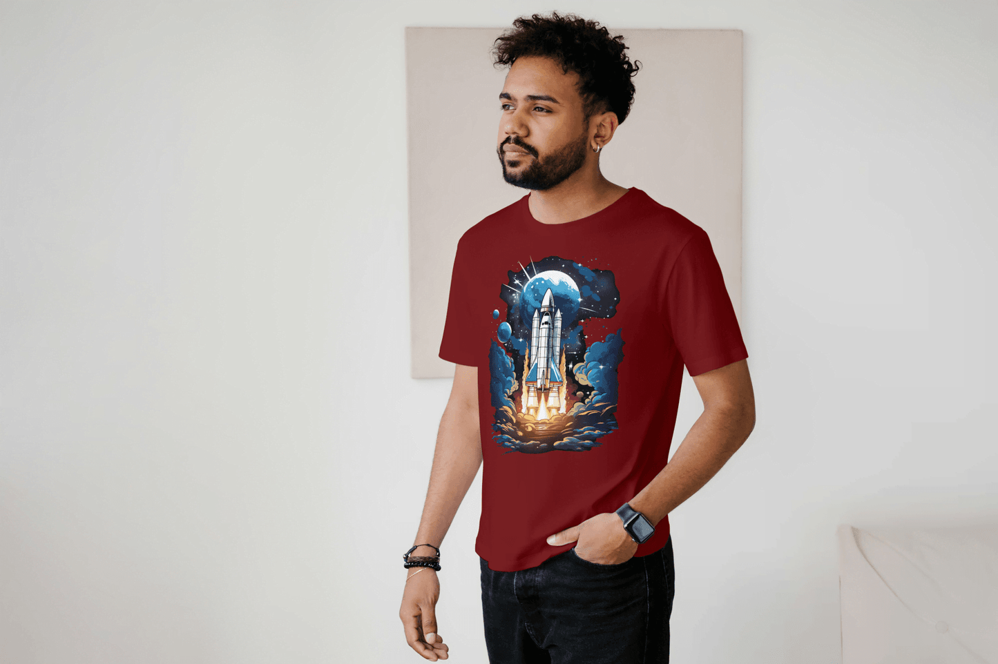 Space Shuttle Launch: Cosmic Nebula Graphic Tee - Essentia Attire