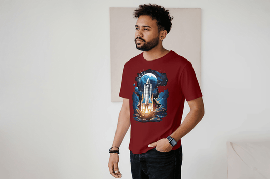 Space Shuttle Launch: Cosmic Nebula Graphic Tee - Essentia Attire