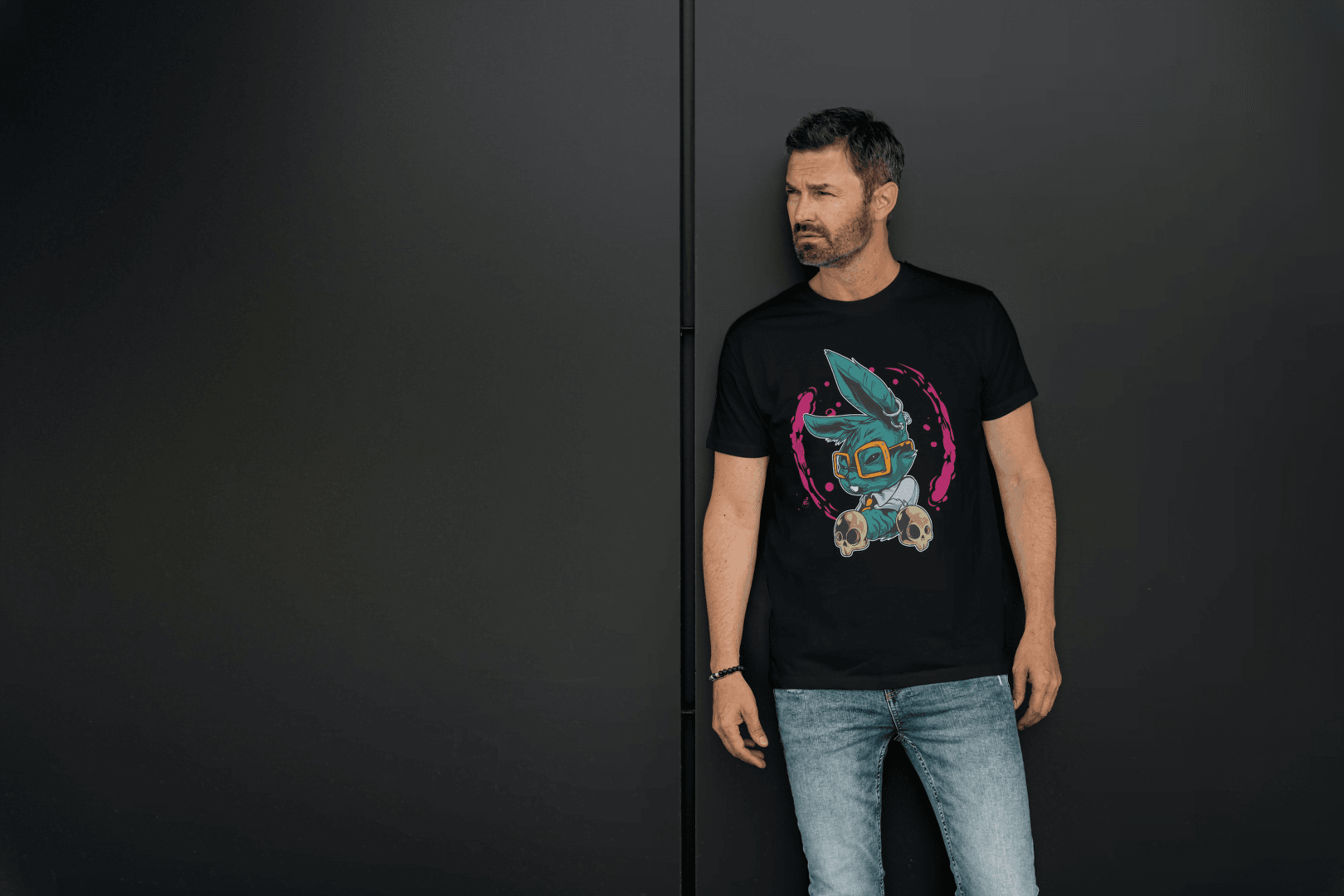 Punk Rock Rabbit: Artistic Animal Print Tee - Essentia Attire