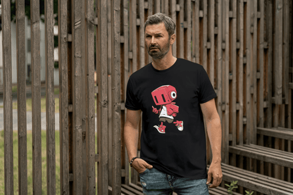 Cute Red Robot: Funny Cartoon Character Tee - Essentia Attire