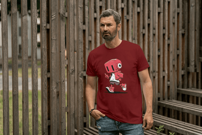 Cute Red Robot: Funny Cartoon Character Tee - Essentia Attire