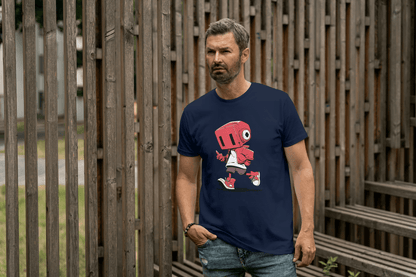 Cute Red Robot: Funny Cartoon Character Tee - Essentia Attire