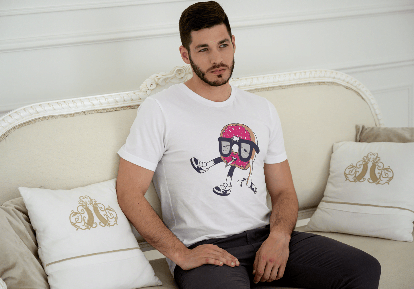 Rebellious Donut with Cigarette: Unique Artistic Design - Essentia Attire