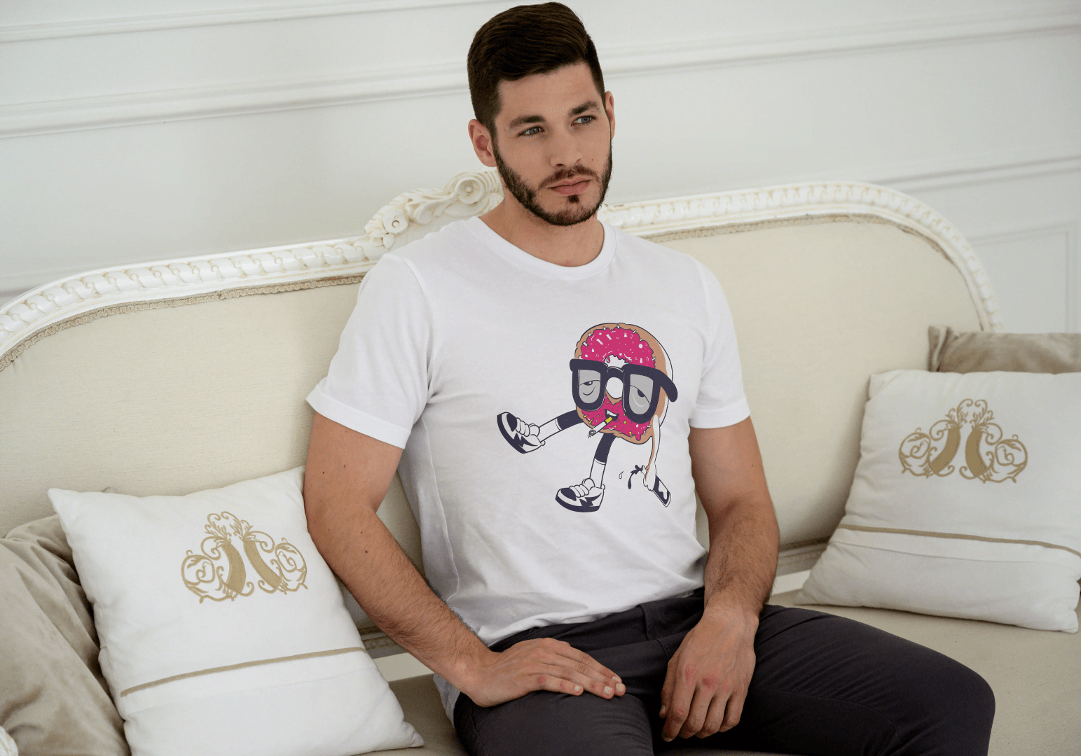 Rebellious Donut with Cigarette: Unique Artistic Design - Essentia Attire