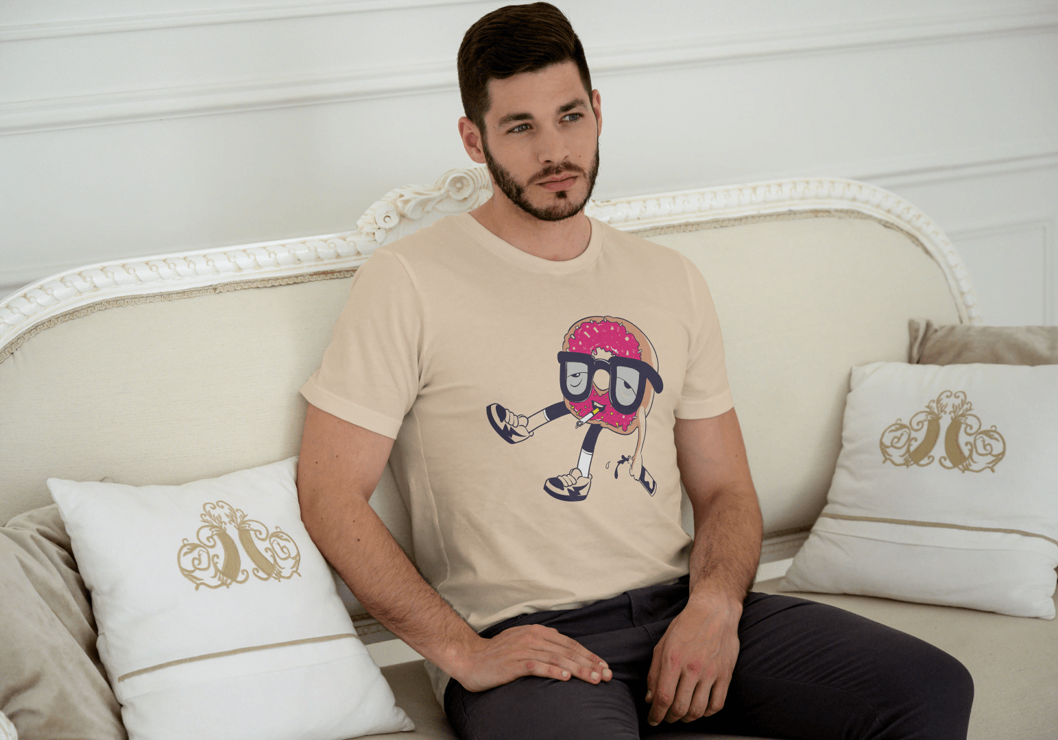 Rebellious Donut with Cigarette: Unique Artistic Design - Essentia Attire