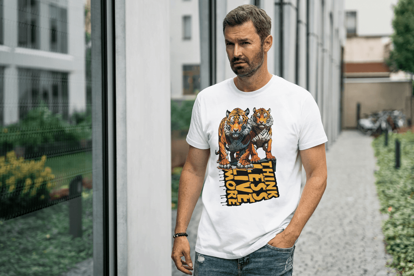 Think Less Live More: Tiger Inspirational Graphic Tee - Essentia Attire