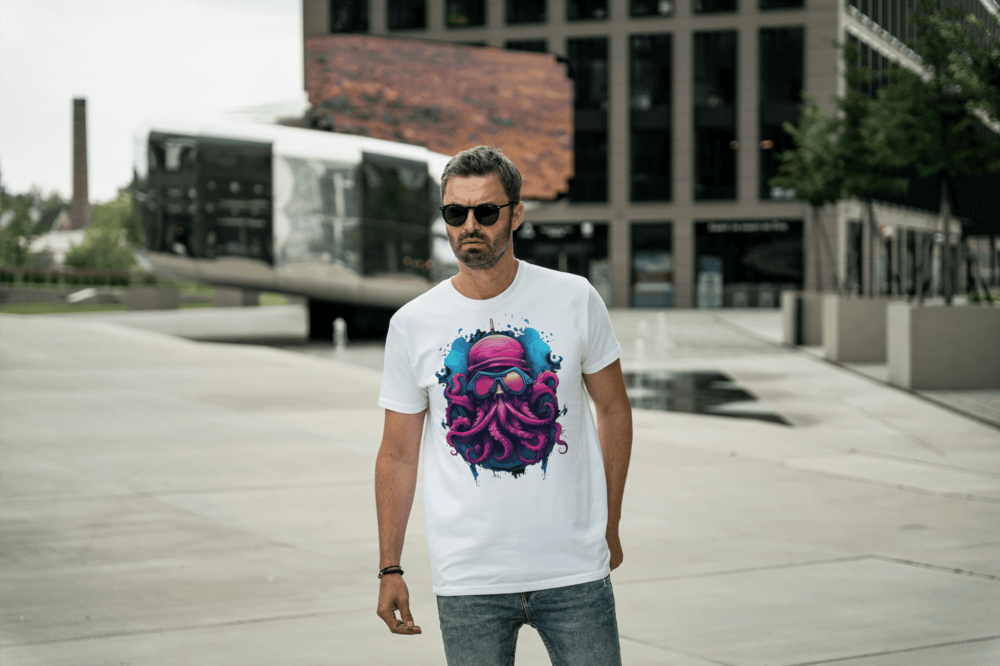 Futuristic Octopus: Neon Cyberpunk Sea Creature Tee - Essentia Attire
