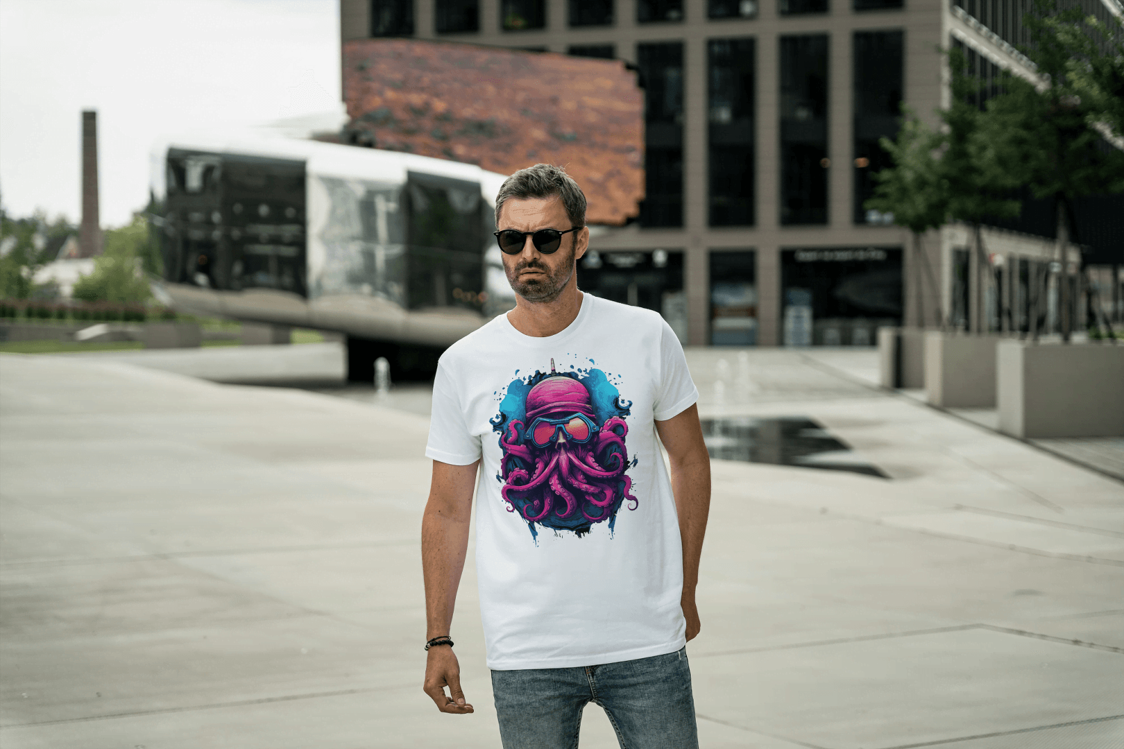 Futuristic Octopus: Neon Cyberpunk Sea Creature Tee - Essentia Attire