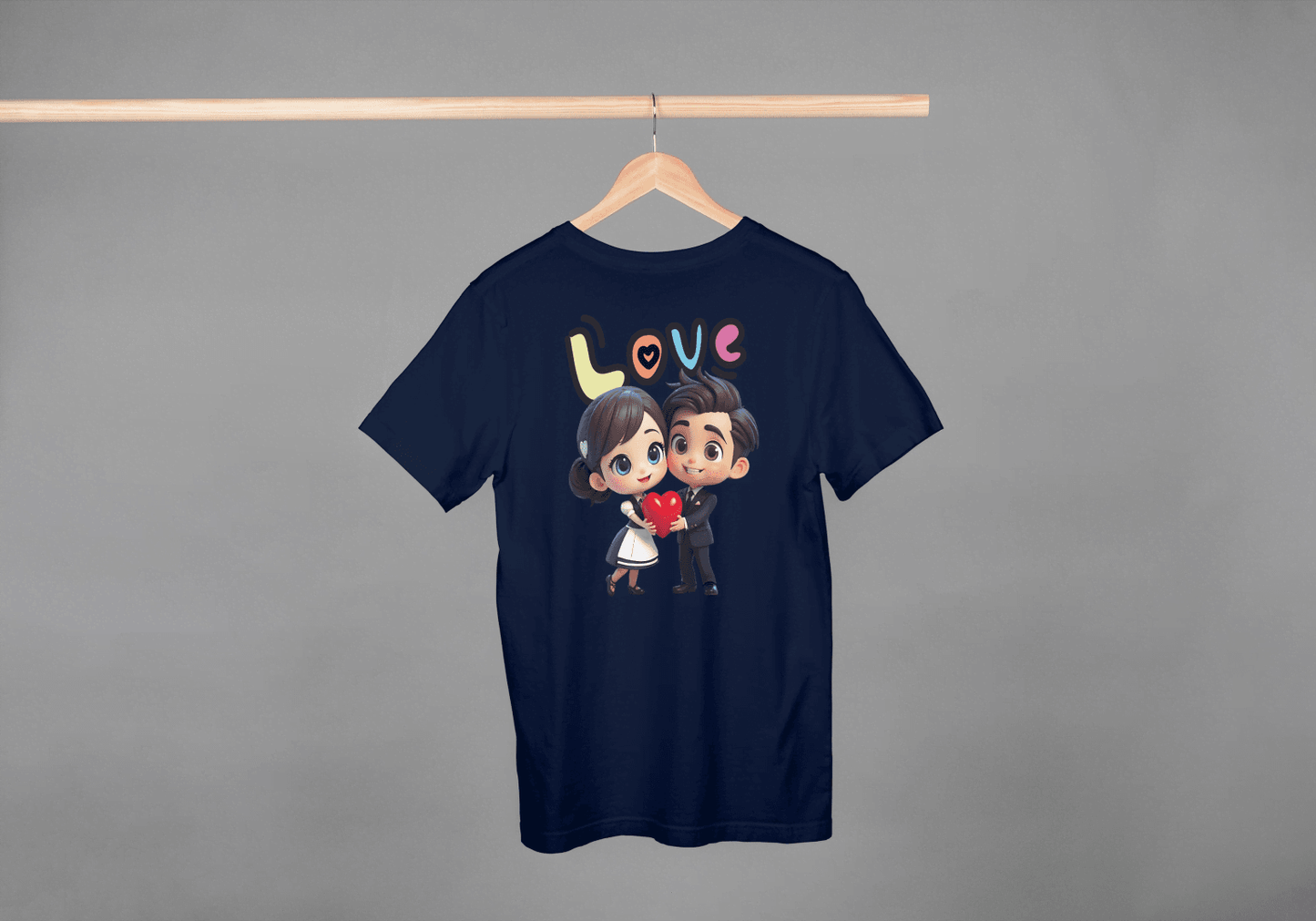 Cute Cartoon Couple Love: Unisex Romantic Graphic Tee - Essentia Attire
