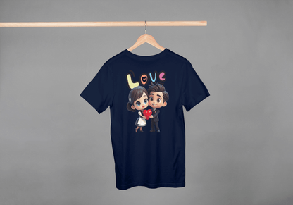 Cute Cartoon Couple Love: Unisex Romantic Graphic Tee - Essentia Attire