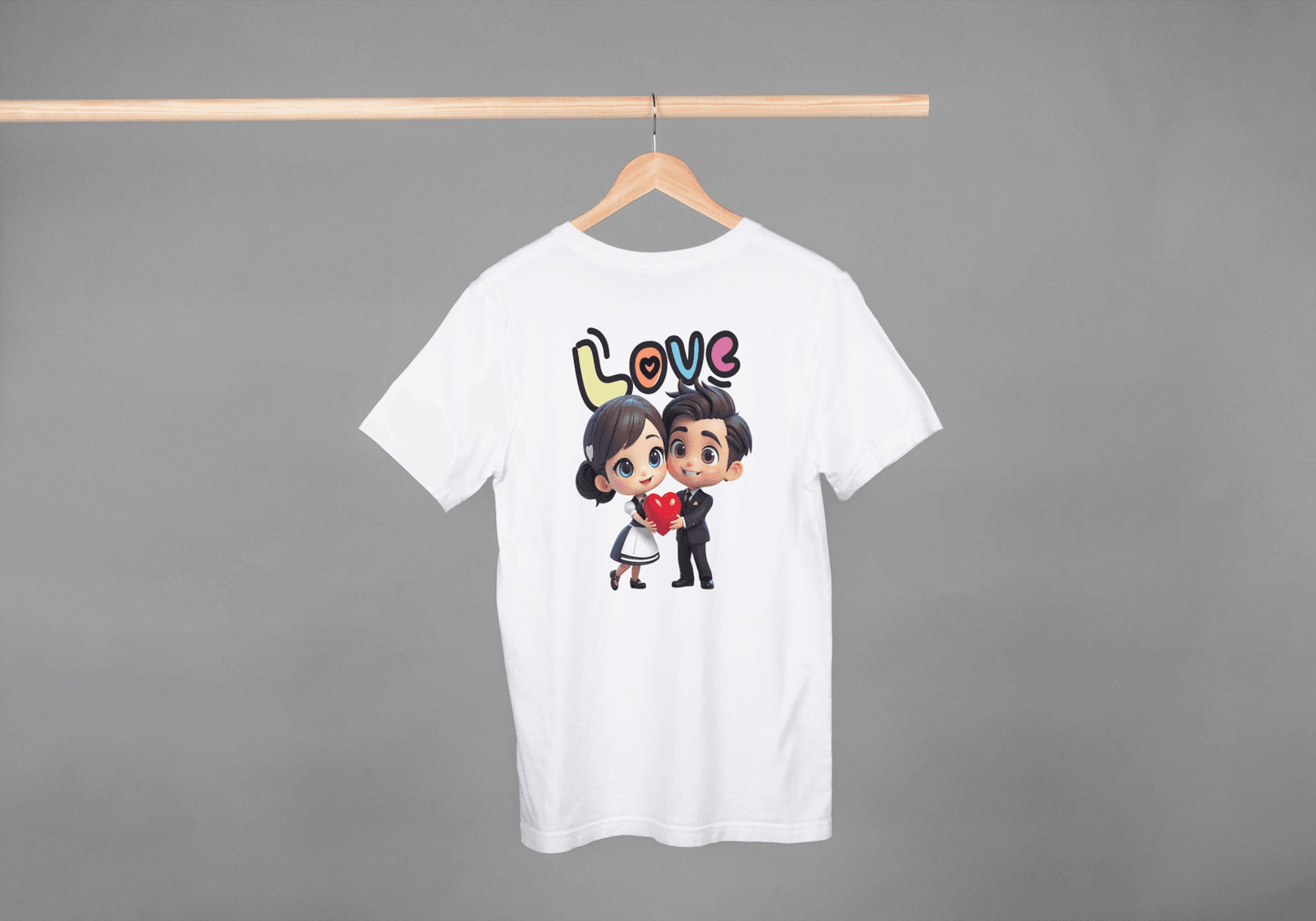 Cute Cartoon Couple Love: Unisex Romantic Graphic Tee - Essentia Attire