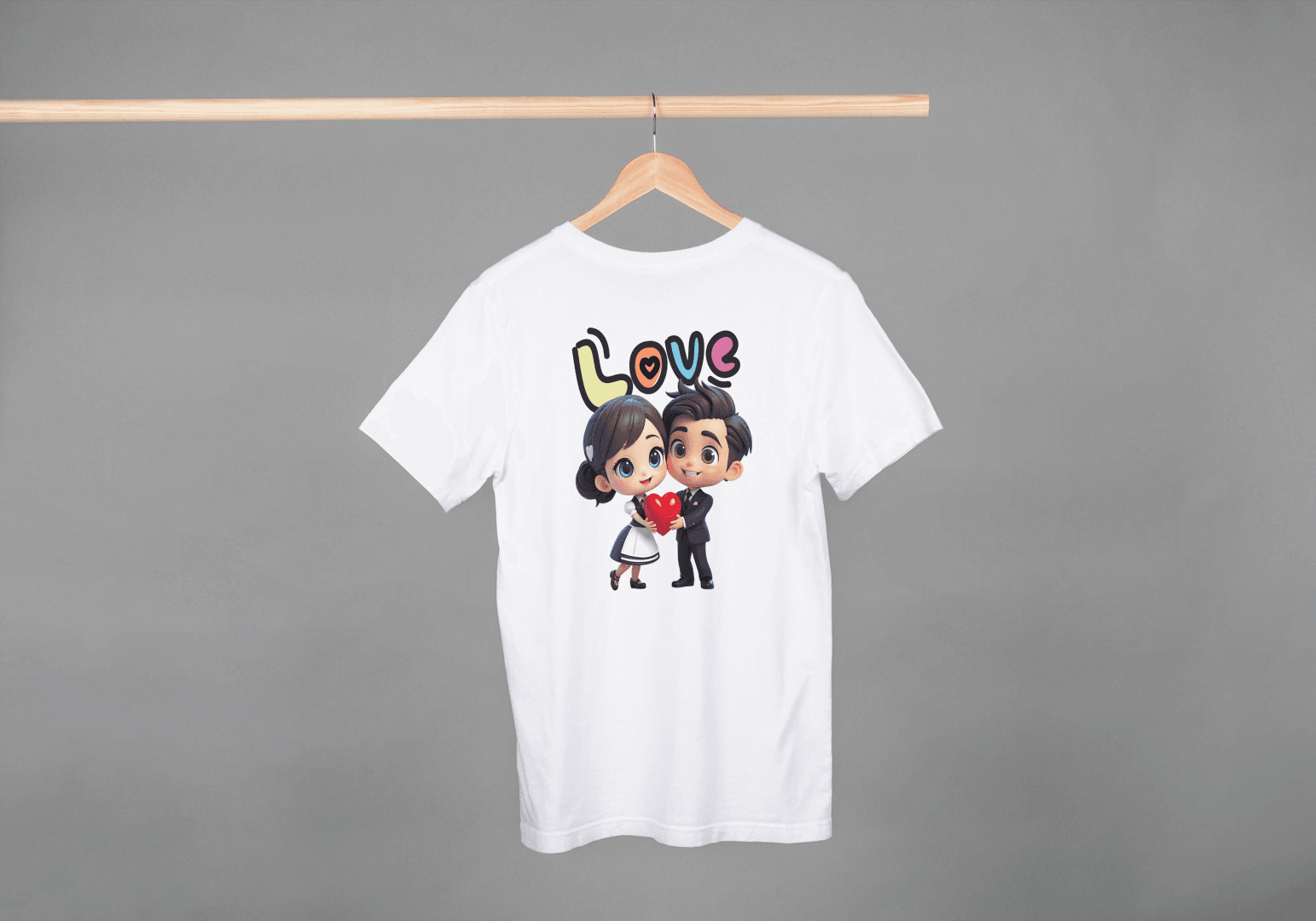 Cute Cartoon Couple Love: Unisex Romantic Graphic Tee - Essentia Attire